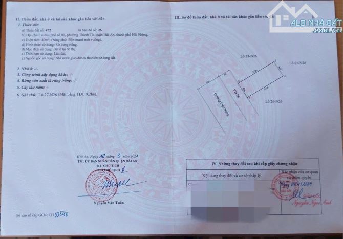 Bán đất tái định cư 9,2 ha Thành Tô view công viên - DT 40m - Mt 4m giá 91 triệu/m - 2