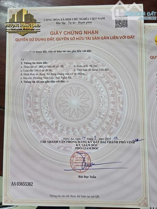 BÁN ĐẤT NGÕ ĐƯỜNG TÂN HÙNG HƯNG LỘC PHƯỜNG VINH LỘC 98,3m2-102,8m2 ĐÔNG NAM - 2