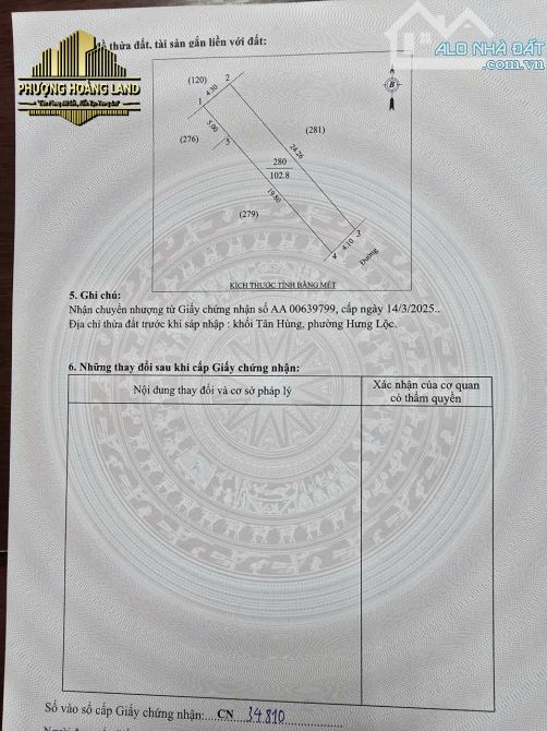 BÁN ĐẤT NGÕ ĐƯỜNG TÂN HÙNG HƯNG LỘC PHƯỜNG VINH LỘC 98,3m2-102,8m2 ĐÔNG NAM - 4