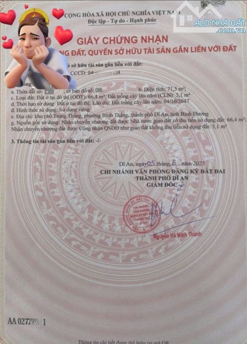 Bán nhà 1 trệt 1 lầu 1 lửng gần làng đại học p.Bình Thắng Tp.Dĩ An chỉ 4ty050 TL M7471 - 6