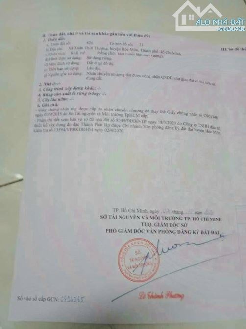 bán gấp căn nhà ở Xuân Thới Thượng-Hóc Môn, DT 85m2, giá 790 triệu. SHR. - 7