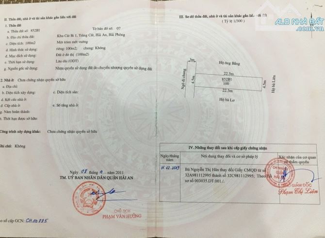 Bán đất ngõ 176 Thành Tô Tràng Cát Hải An