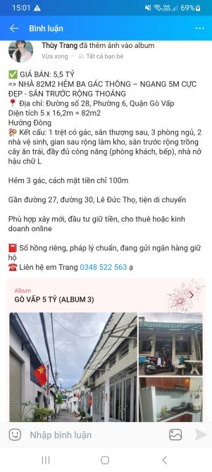 Hẻm ba gác thông 5,5 tỷ diện tích 5x16,2 = 82m2 SHR nhà 2 tầng đường số 28 Phường 6 Gò Vấp