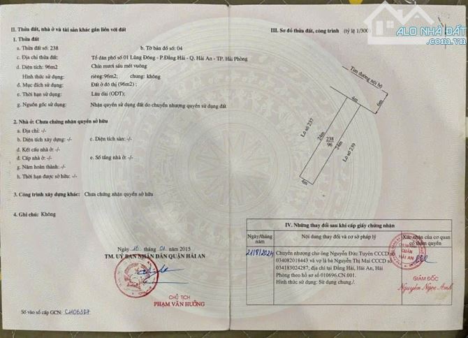 Bán lô đất 96 M TĐC Gốc Lim Hải An