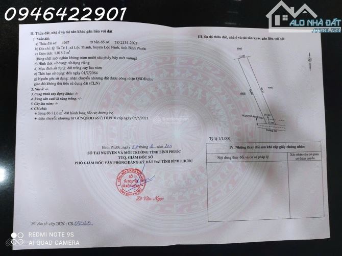 Bán đất Tại Lộc Thành, Lộc Ninh, Bình Phước, Giá Siêu Hời 550 Triệu, 1016.7m2