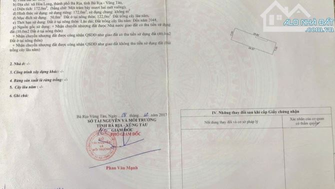 Đường 15 Hoà Long. Tp Bà Rịa (p. Tam Long HCM)  - Dt 7x26 met-1.65 tỷ - 2