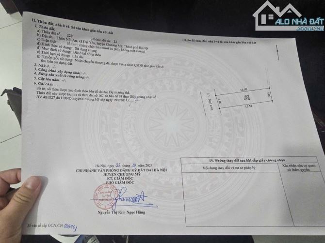 ---  🔥 Lô đất F0 vừa ra mắt quy ac thôn Nội An, xã Đại Yên, Chương Mỹ  Diện tích: 63m²  P - 4