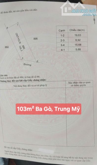 BÁN gấp lô đất trung tâm trục chính Ba Gò, Trung Mỹ sát KCN Bá Thiện 2, 103m2 MT 7m 1,9 tỷ - 8