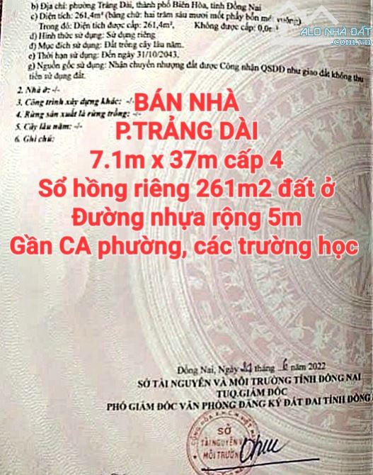 BÁN NHÀ TRẢNG DÀI, SỔ HỒNG RIÊNG, ĐƯỜNG NHỰA RỘNG 5m, SÂN VƯỜN RỘNG ĐẬU 4 OTO