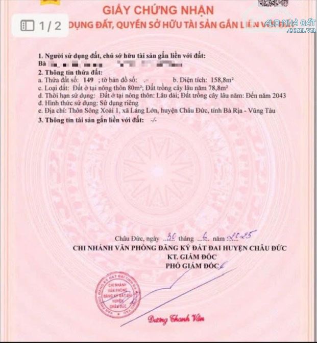 Bán 159m2 (5x32m) thổ cư Láng Lớn, Châu Đức - 1