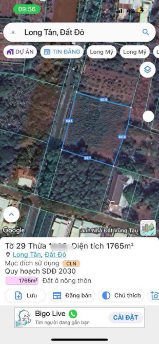 LONG TÂN - ĐẤT ĐỎ - BRVT  DT 1765M2 - ngang 43m x 40m -100tc sẵn, cách chợ, trường học, tỉ - 2