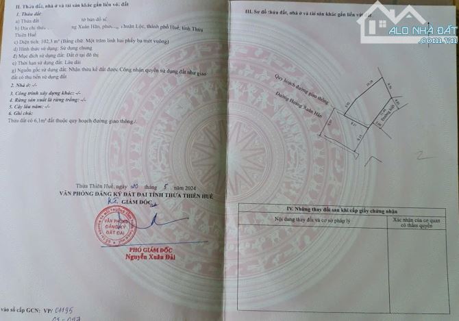 BÁN ĐẤT TẶNG NHÀ 2 MẶT TIỀN ĐƯỜNG HOÀNG XUÂN HÃN, PHƯỜNG PHÚ XUÂN, TP HUẾ, CHỈ 2,4 TỶ - 5