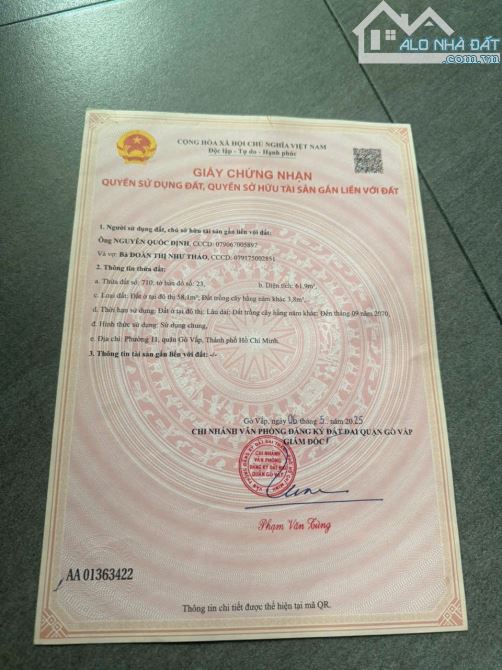 Bán đất khu đồng bộ 435 Thống Nhất, phường 11, GV ( 6 tỷ 3)