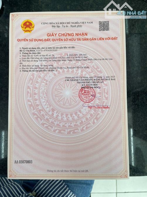 Cần bán Đất An Thạnh, Thuận An Diện tích : 196,5m2