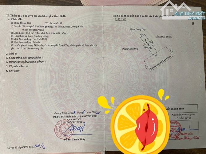 Siêu phẩm 100m2 ngang 5m trục chính Tân Thành,Dương Kinh dân cư đông đường rộng 23m. - 1