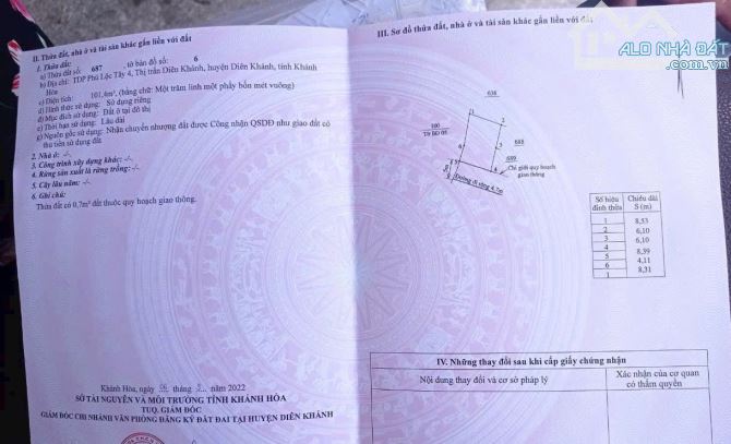 Bán đất thị trấn Diên Khánh 101.4m2 đường ô tô cạnh kdt Nam sông cái - 2