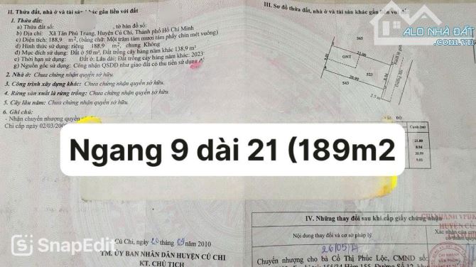 Nhà vườn tìm chủ mới ở Ấp Phú Lợi Tân Phú Trung 9x21 ( 189m2 ) 790 TRIỆU Sổ hồng riêng - 2