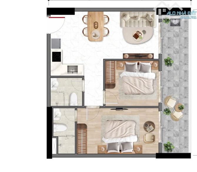 Bán căn hộ 55m2 2PN2WC tặng kèm 18m2 sân vườn - 2