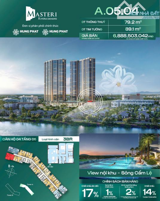 Căn hộ 2 phòng ngủ, view sông trực diện, tầng cao thoáng mát, Masteri Đà Nẵng - chỉ 5.1tỷ/ - 3