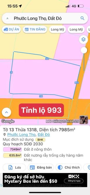 Phước Long Thọ - Đất Đỏ- BRVT; ngay ĐƯƠNG TỈNH LỘ 997 🌈DT 7985m2 - ngang 61m x 123m; - 3