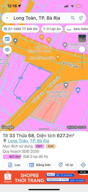 GÓC 2 MẶT TIỀN SIÊU VIP VÕ THỊ SÁU- HỒ TRI TÂN - P. LONG TOÀN - TP BÀ RỊA ✅DT 627m2 - 5