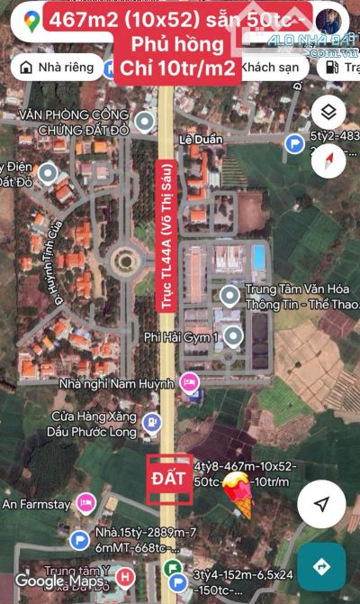 MẶT TIỀN TỈNH LỘ 44A -THỊ TRẤN ĐẤT ĐỎ-  VỀ BIỂN PHƯỚC HẢI  🌈DT 467.5m2 - 10x52m - 50tc