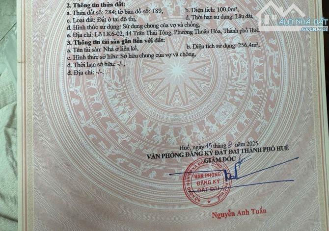 Bán nhà thô 3 tầng mặt tiền đường Trần Thái Tông, phường Thuận Hóa, TP Huế, chỉ 5,25 Tỷ - 10