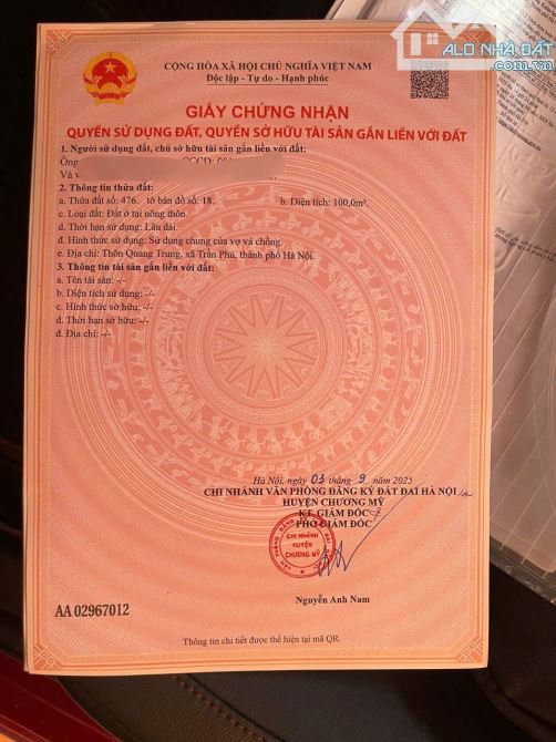 Hàn Fo bds Chương Mỹ hiếm có trong tầm giá hơn 1 Tỷ Hữu văn Chủ ra hàng mới 100m phun thổ - 2