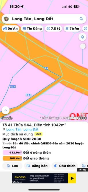 Lô Góc 1042m2 - Đất Đỏ 2.8 Tỷ Diện tích: 1042m2 -100m thổ cư Bám đường nhựa 29m, - 3