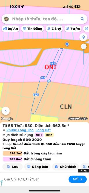 Mặt tiền đường Nguyễn Huệ - khu nhà vườn  PLT- Long Đất - BRVT  Diện tích: 1168m2 - 4
