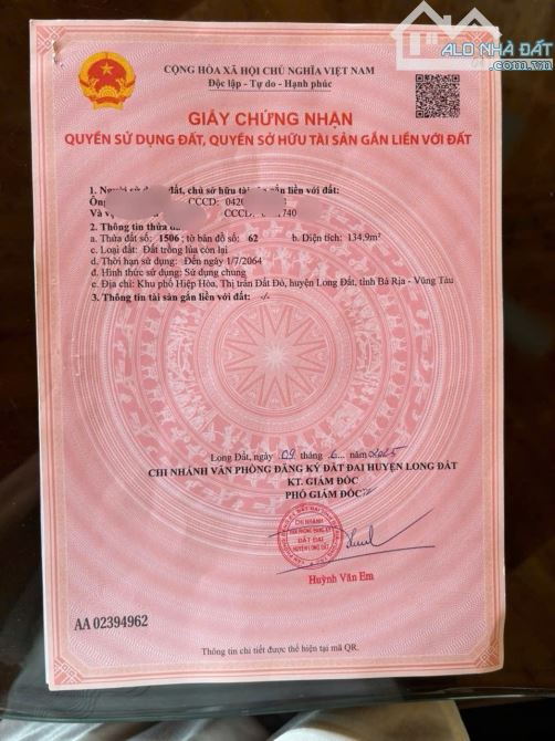 Chủ cần tiền Bán Gấp 4 Lô Đất Liên  kề -Sau trung tâm Xã Đất Đỏ-Thành Phố Hồ Chí Minh Cách - 4