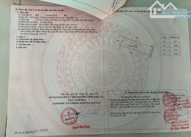 Bán 2 lô thôn 1 eakao - 1.190 tỷ và 990 triệu - 4