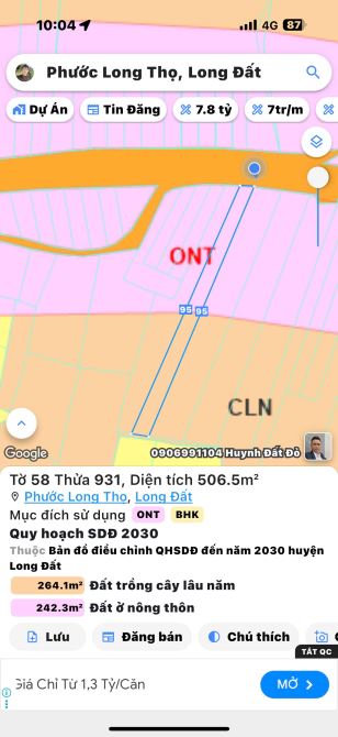 Mặt tiền đường Nguyễn Huệ - khu nhà vườn  PLT- Long Đất - BRVT  Diện tích: 1168m2 - 5