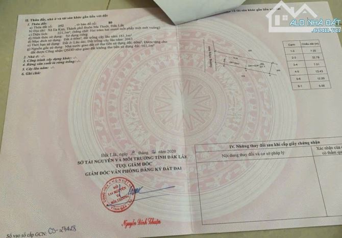 Bán 2 lô thôn 1 eakao - 1.190 tỷ và 990 triệu - 5