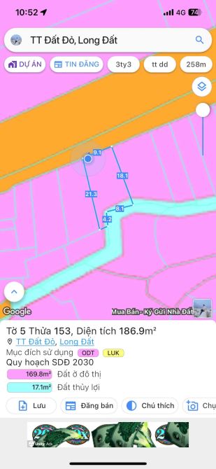 Thị trấn Đất Đỏ- Long Đất - BRVT  DT: 9x21( 186m2. 60m thổ cư) Ngay - 7