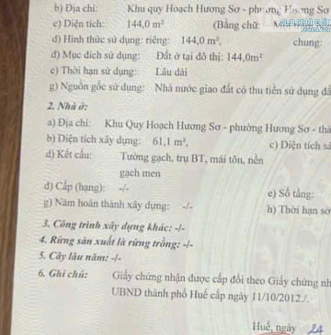 BÁN NHÀ NGHỈ 3 TẦNG 8 PHÒNG MẶT TIỀN ĐƯỜNG MAI LƯỢNG, KQH HƯƠNG SƠ, TP HUẾ, CHỈ 5 TỶ - 7