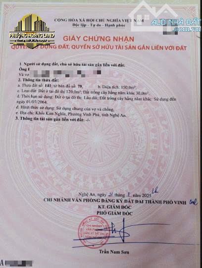 BÁN ĐẤT NGHI ÂN – LỐI 2 ĐƯỜNG BÙI THẾ ĐẠT, P. VINH PHÚ 150m2 TÂY BẮC ĐƯỜNG 7m