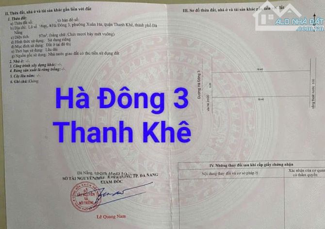 Cặp Đất đường 5m5 Hà Đông 3. Thanh Khê. S= 210m2 ngang 10m. Giá: 10.6 tỷ bợt nhẹ