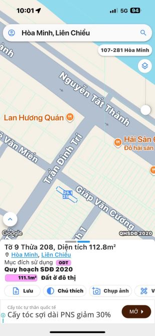Đất 2 mặt tiền siêu đep. Đường 10m5 Trần Đình Trị, cách biển 100m. S= 256m2, giá 22.5 tỷ