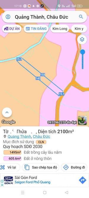BÁN 2100M2 ĐẤT ĐỎ ĐƯỜNG NHỰA TẠI QUẢNG THÀNH CHÂU ĐỨC, GIÁ CHỈ 1.55 TỈ