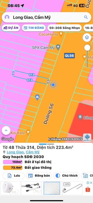 Bán đất thổ cư mặt tiền chợ QL56 trung tâm thị trấn Long Giao Cẩm Mỹ