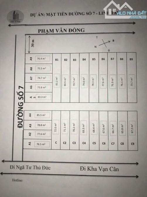 5.8 TỶ- BÁN LÔ ĐẤT RẺ NHẤT DỰ ÁN , ĐƯỜNG SỐ 7, LINH TÂY , TP.thủ đức - 72.5m2- 4x18m - 1