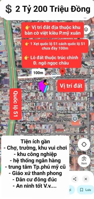 BÁN LÔ ĐẤT GẦN QUỐC LỘ 51 KHU BÀN CỜ ĐÔNG DÂN GIÁ LẠI RẺ THUỘC KHU VIỆT KIỀU,MỸ XUÂN-TPHCM - 1
