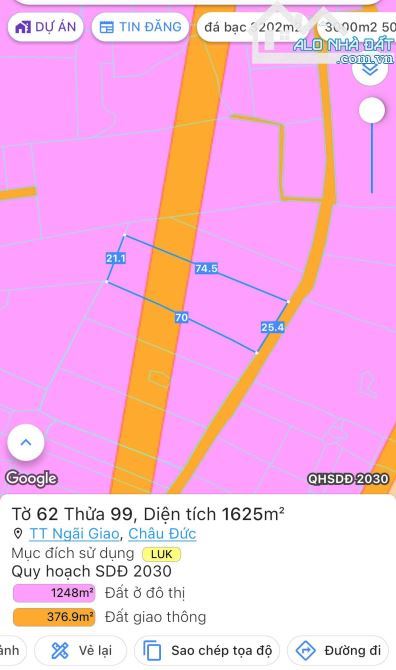 Hàng hiếm tại trung tâm Thị trấn Ngãi Giao Châu Đức, BRVT.Giá chỉ 6 tỷ 900tr với DT:1625m2 - 3