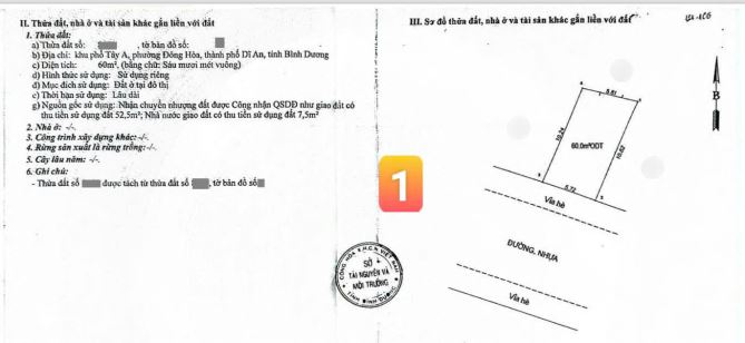 Bán 2 lô đất KDC gần đường Trần Văn Ơn p.Đông Hòa Tp.Dĩ An chỉ 3ty850 TL M7500 - 6
