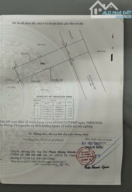 Đát bán , Thạnh Xuân 22, 4m x 16.3m, đường 7m sổ đẹp, giá 2.tỷ tl