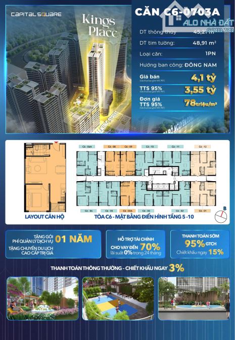 Bán căn hộ 1PN dự án Capital Square - Trung tâm thành phố Đà Nẵng