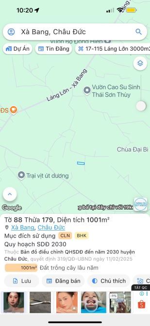BÁN 1000M2 TẠI XÀ BANG CHÂU ĐỨC GIÁ 860TR, ĐƯỜNG BE TÔNG 5M