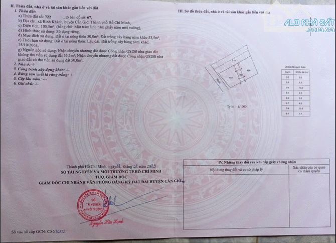 Bán lô đất Trần Quang Quờn, Bình Khánh, Cần Giờ 1.35tỷ