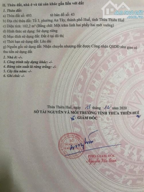 Bán lô đất kiệt Nguyễn Khoa Chiêm phường An Tây TP Huế